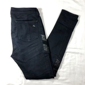 Rag & Bone Navy Leather-Trim Mid-Rise Jeans Sz 27